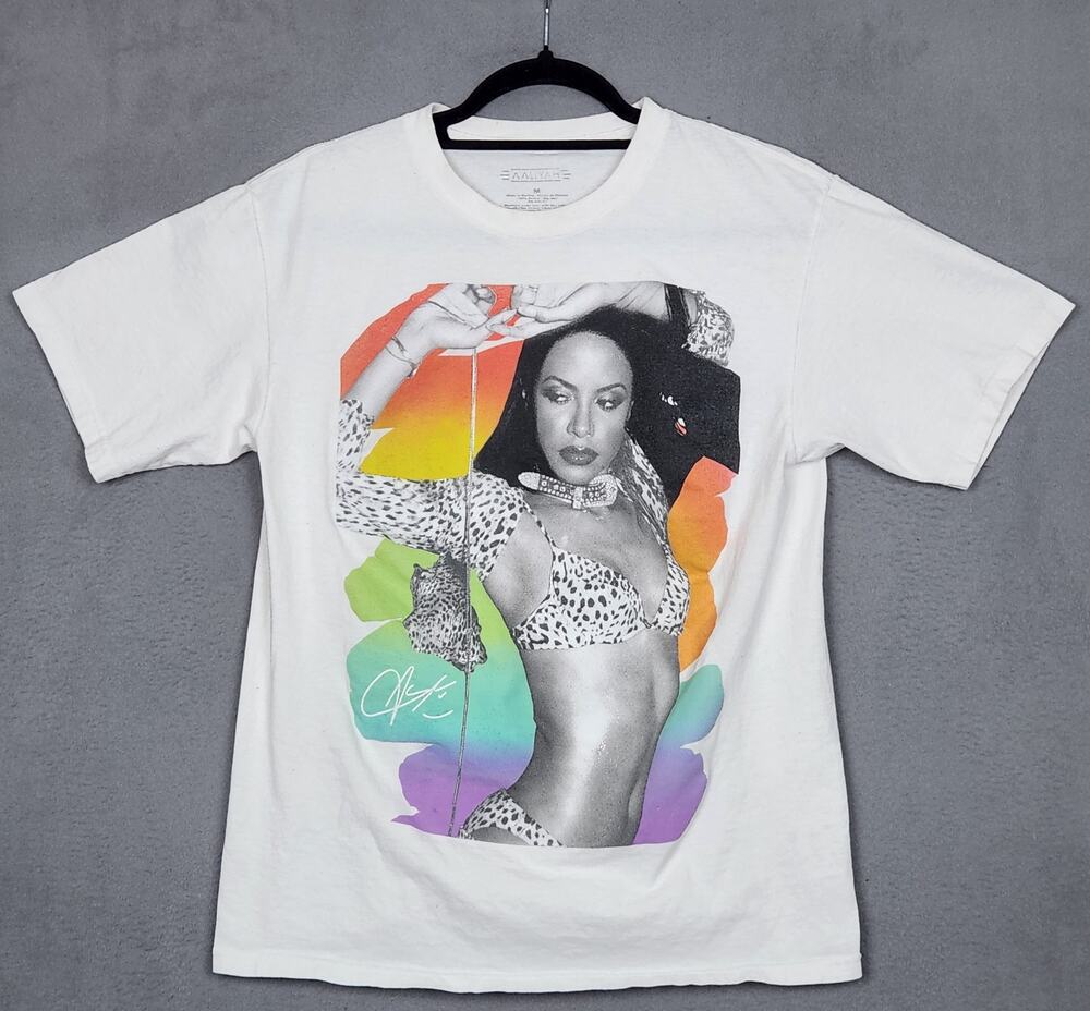 AALIYAH T-Shirt Mens Medium White Short Sleeve Crew Neck R&B Hip-Hop Music